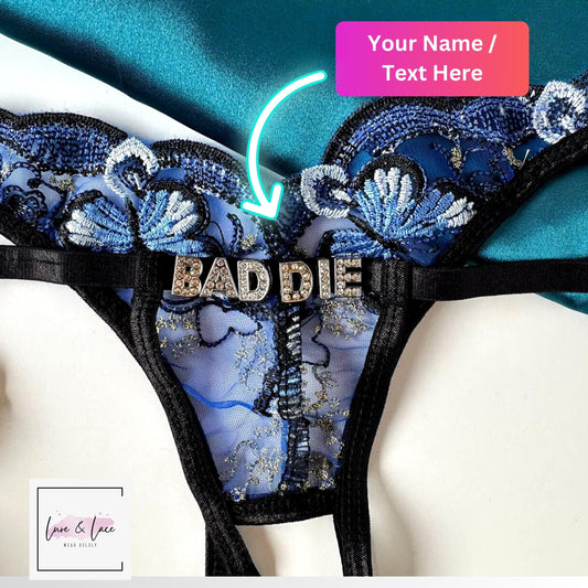 Crotchless custom Name Thong | Custom panty with Sexy Lace, Handmade Open Crotch, Bridal Lingerie, Open crotch tanga women valentine gift