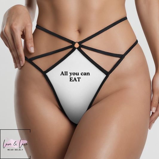 All You Can Eat Sexy Strappy Thong G-String, Oral Lovers Naughty Lingerie Panties, Date Night Underwear
