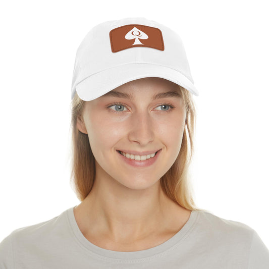 QOS Leather Patch Dad Hat | Queen of Spades Cap, Hotwife Lifestyle Hat, Cuckold Bull Symbol, Swinger Roleplay, Kinky Gift for Her or Him