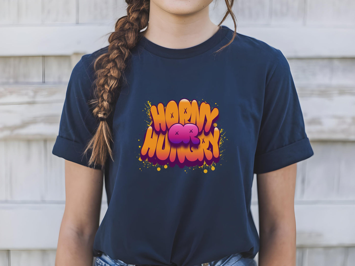 Horny or hungry Sexy T shirt, gag gift for girlfriend, Wife, hotwife, Bold & Playful Graphic, gag gift for her, couple intimate gift
