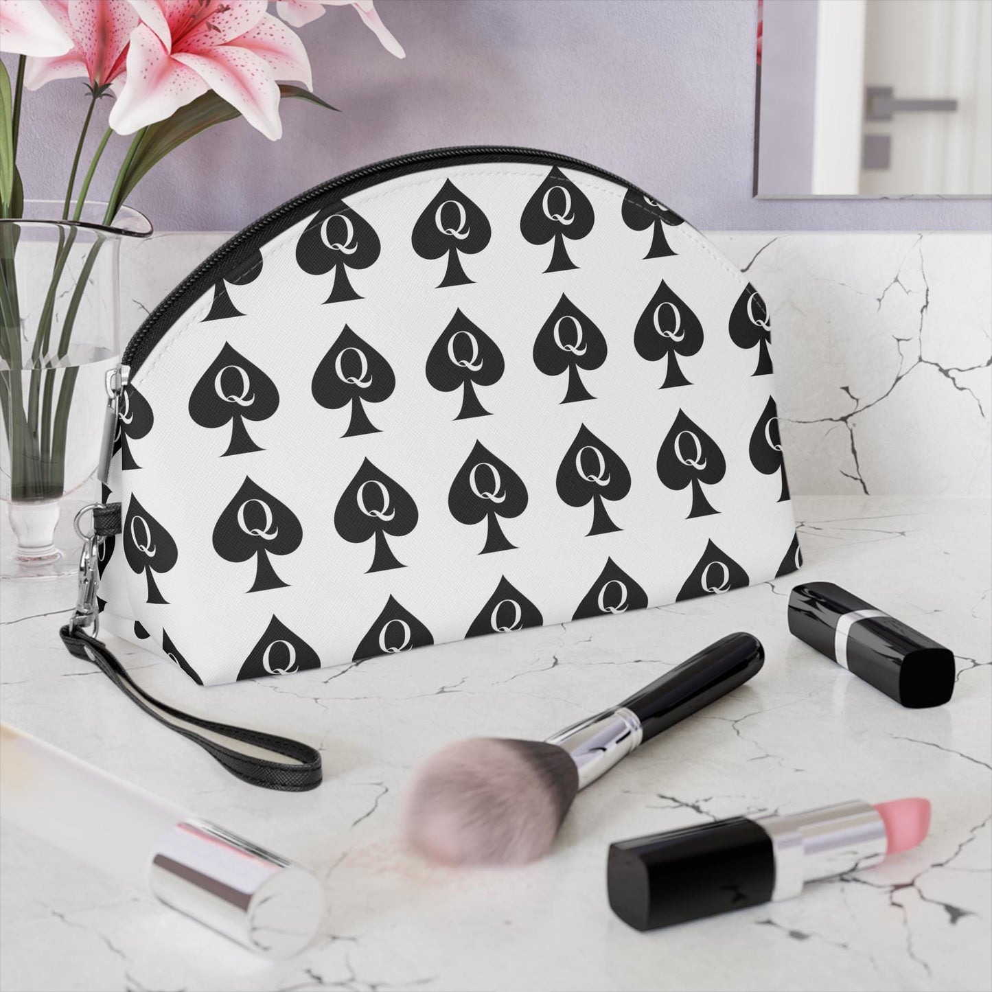Queen of Spades Makeup Bag white | Hotwife Cosmetic Pouch, BBC Travel Case for Her, Kinky Swinger Vanity Organizer, Spade Symbol Gift Idea