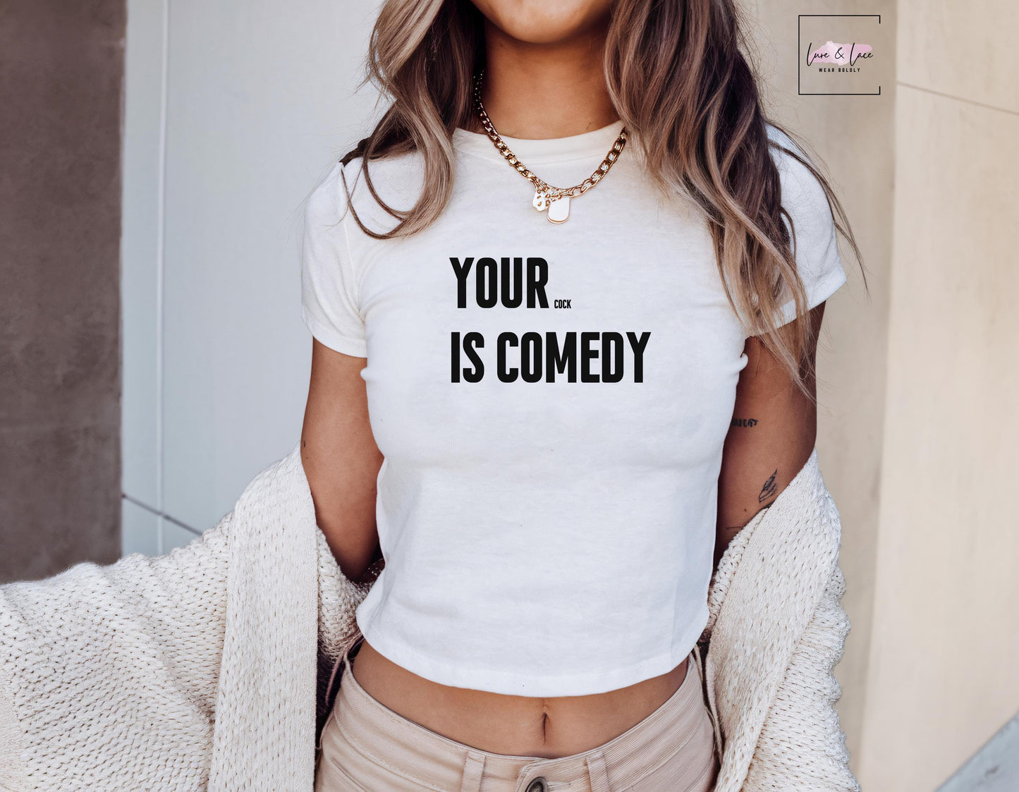 Your Cock is comedy Y2K Sexy Cute Baby Tee Crop Top, Queen of Spades, QOS Hotwife Lifestyle