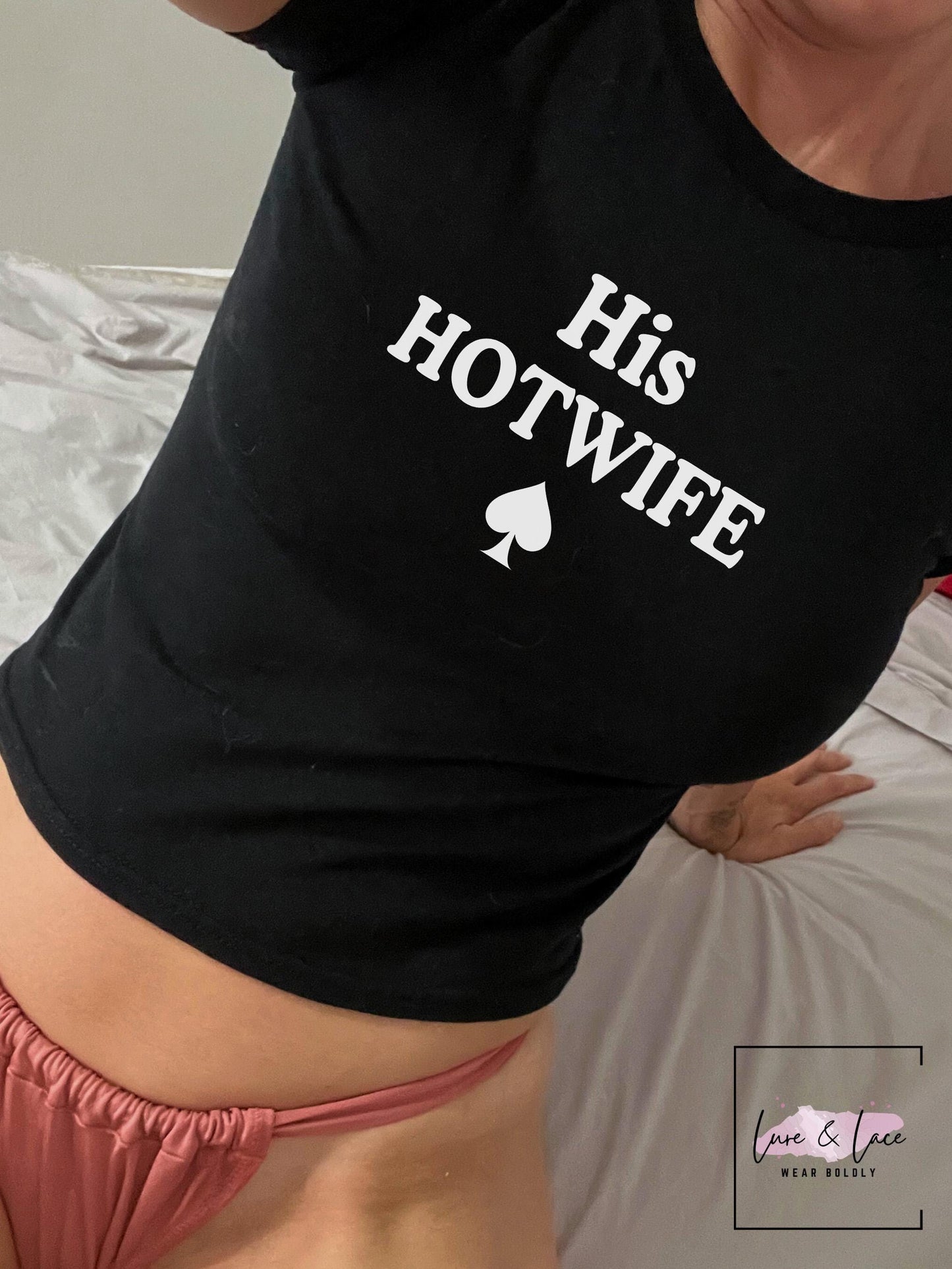 His HOTWIFE Y2K Sexy Cute Baby Tee QOS Crop Top, Naughty Apparel Queen of Spades Swinger