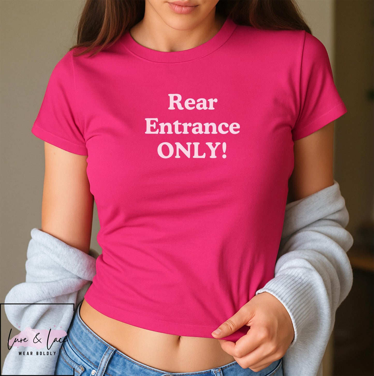 Rear Entrance ONLY! Y2K Sexy Cute Baby Tee Crop Top, I love Anal Naughty Apparel