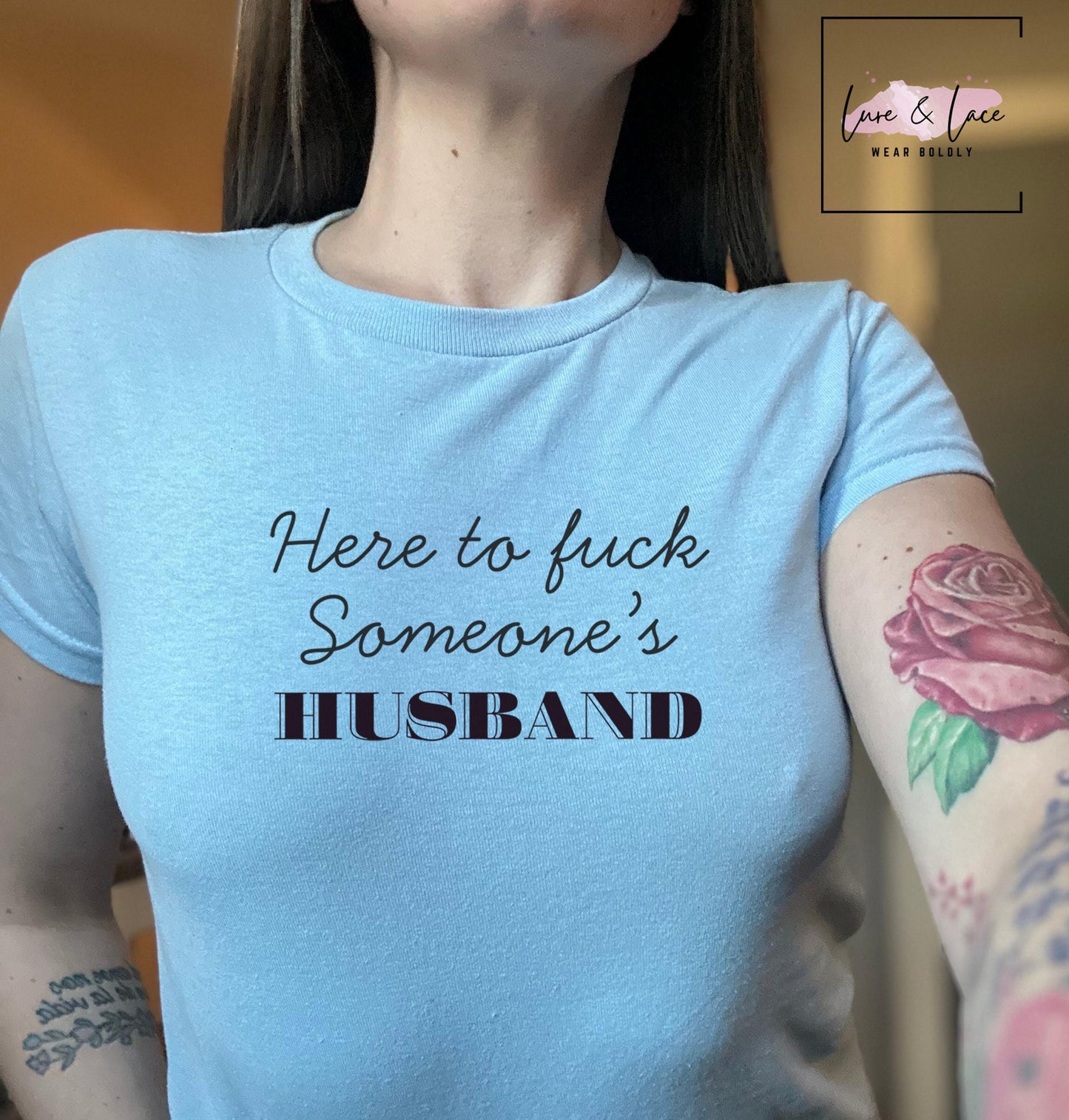 Here to fuck Someones Husband Y2K Sexy Cute Baby Tee Crop Top, Naughty Apparel Queen of Spades Swinger