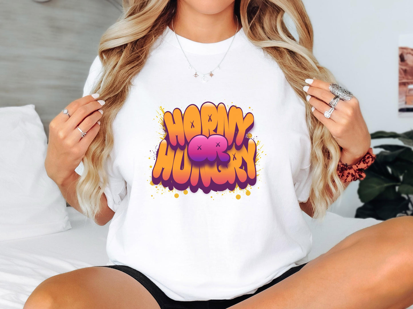Horny or hungry Sexy T shirt, gag gift for girlfriend, Wife, hotwife, Bold & Playful Graphic, gag gift for her, couple intimate gift