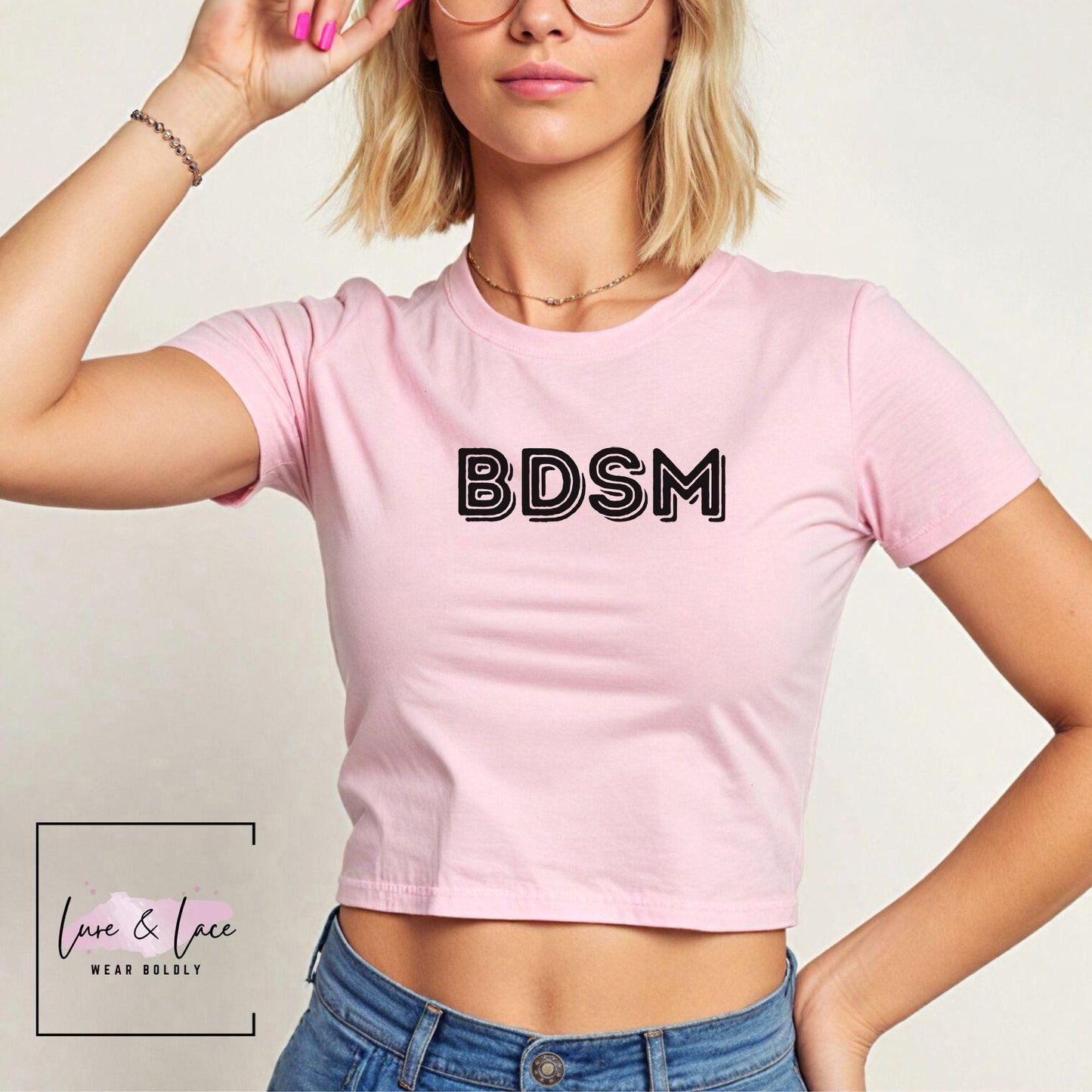 BDSM2 Y2K Sexy Cute Baby Tee Crop Top, Naughty Apparel Kinky Fetish Roleplaying