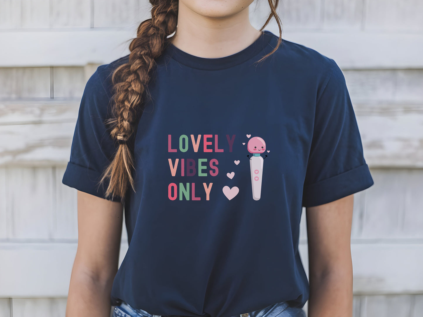Funny Vibrator T-shirt  Lovely Vibes Only, Naughty Adult Humor Tee, Dildo Shirt for Sexy Bachelorette Gag Gift & Vibrator Lovers