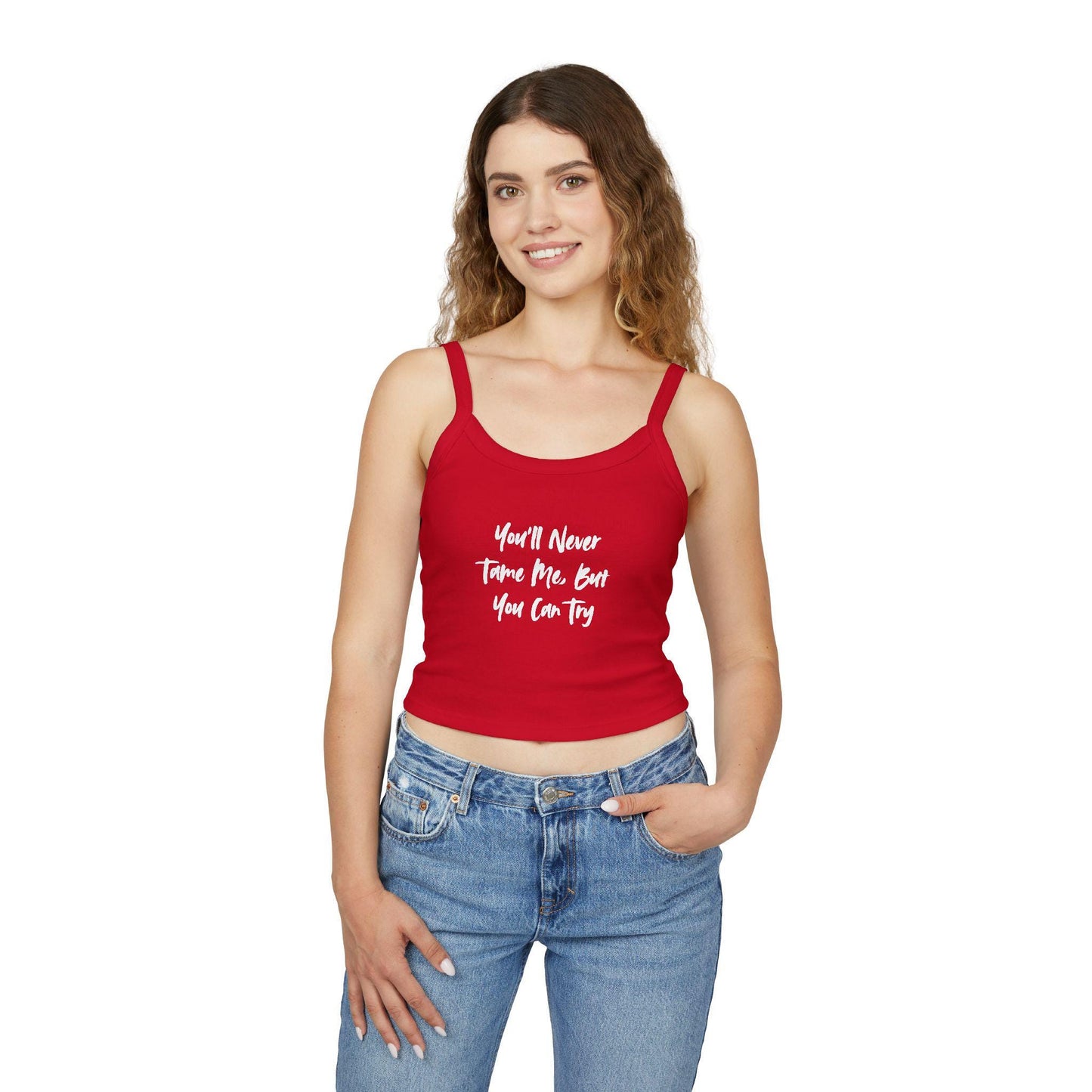 Youll Never Tame Me, But You Can Try, Bratty Spaghetti strap crop top, sexy Gift idea for her, wife, girlfriend, Naughty couple shirt