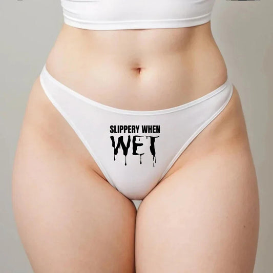 Slippery when wet Thong | Naughty Hotwife lifestyle QoS Panties, Sexy Gift Idea for Wife, Queen of Spades, Surprise Him Underwear