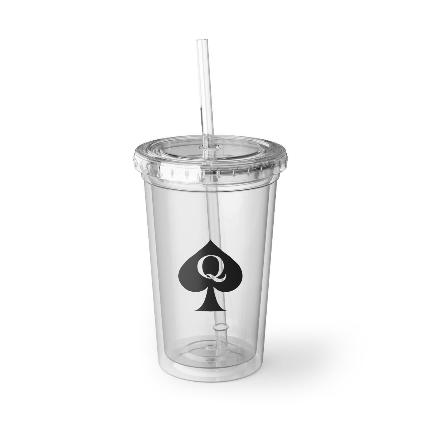 Queen of Spades Acrylic Cup 16oz QOS Hotwife Lifestyle Cold Drink Tumbler with Straw Cuck Bull BPA Free Double Wall Swinger Travel Mug