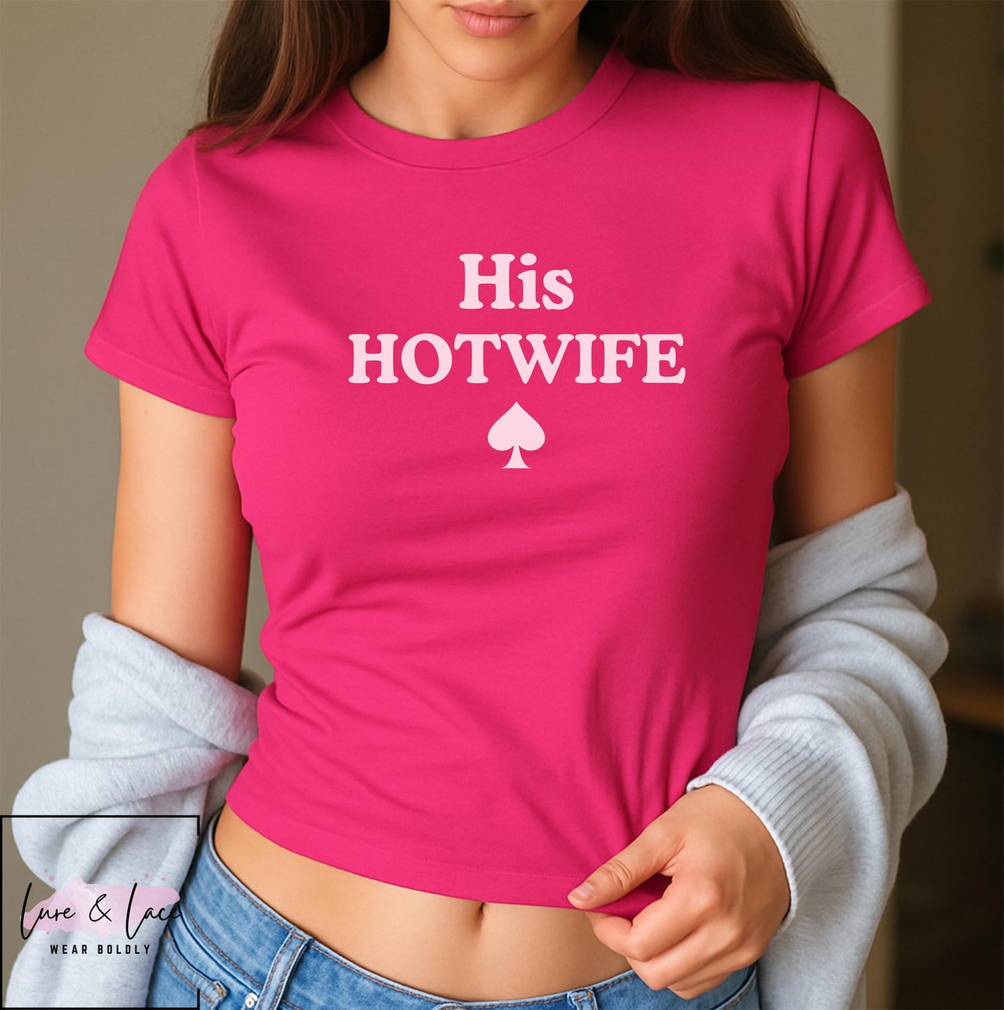 His HOTWIFE Y2K Sexy Cute Baby Tee QOS Crop Top, Naughty Apparel Queen of Spades Swinger