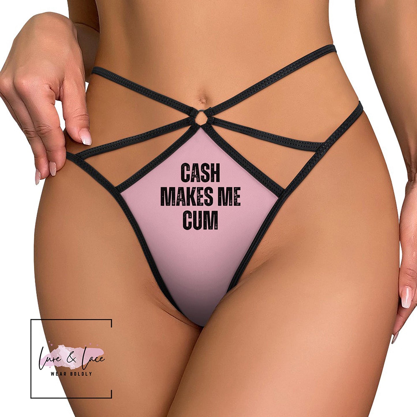 Cash Makes Me Cum mouth Sexy Strappy Thong, Findom Onlyfans G-String, Naughty Lingerie Panties, Date Night Underwear