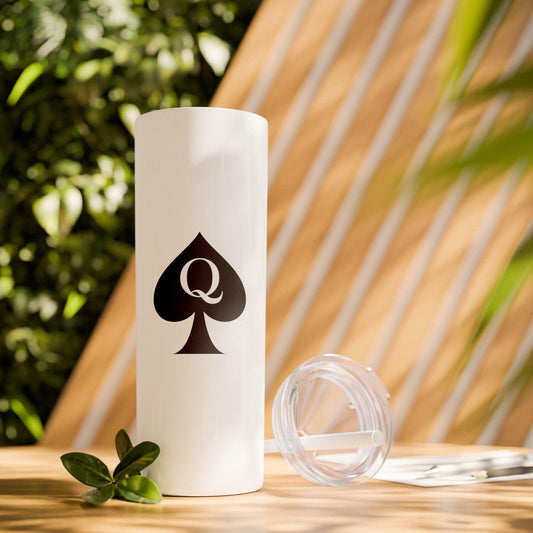 Queen of Spades Skinny Tumbler 20oz QOS Hotwife Lifestyle Cuck Bull Cup with Straw Matte Finish Slim Insulated Stainless Swinger Gift