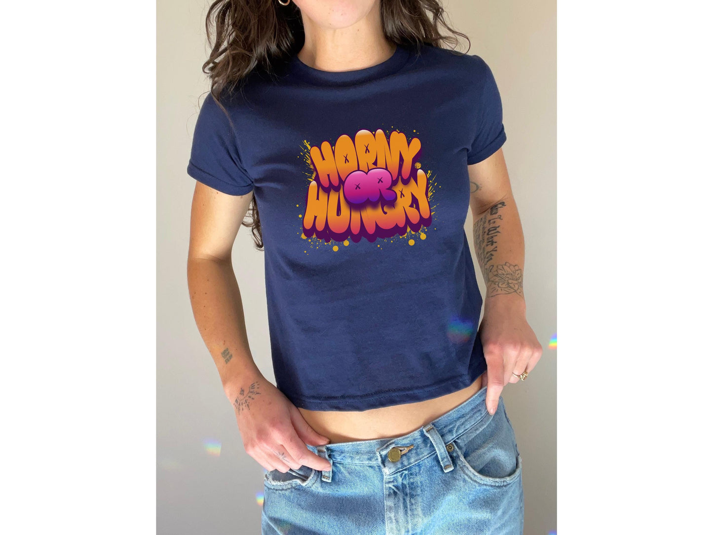Horny or hungry Sexy Baby Tee, y2k aesthetic crop top, gag gift for girlfriend, Wife, hotwife, Bold & Playful Graphic, gag gift for her