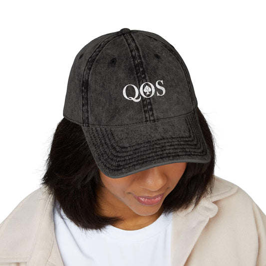Queen Of Spades Vintage Embroidered Dad Cap | QOS Hat, Kinky Swinger Lifestyle Accessory, Distressed Cotton Twill Cap, BDSM Symbol Hat