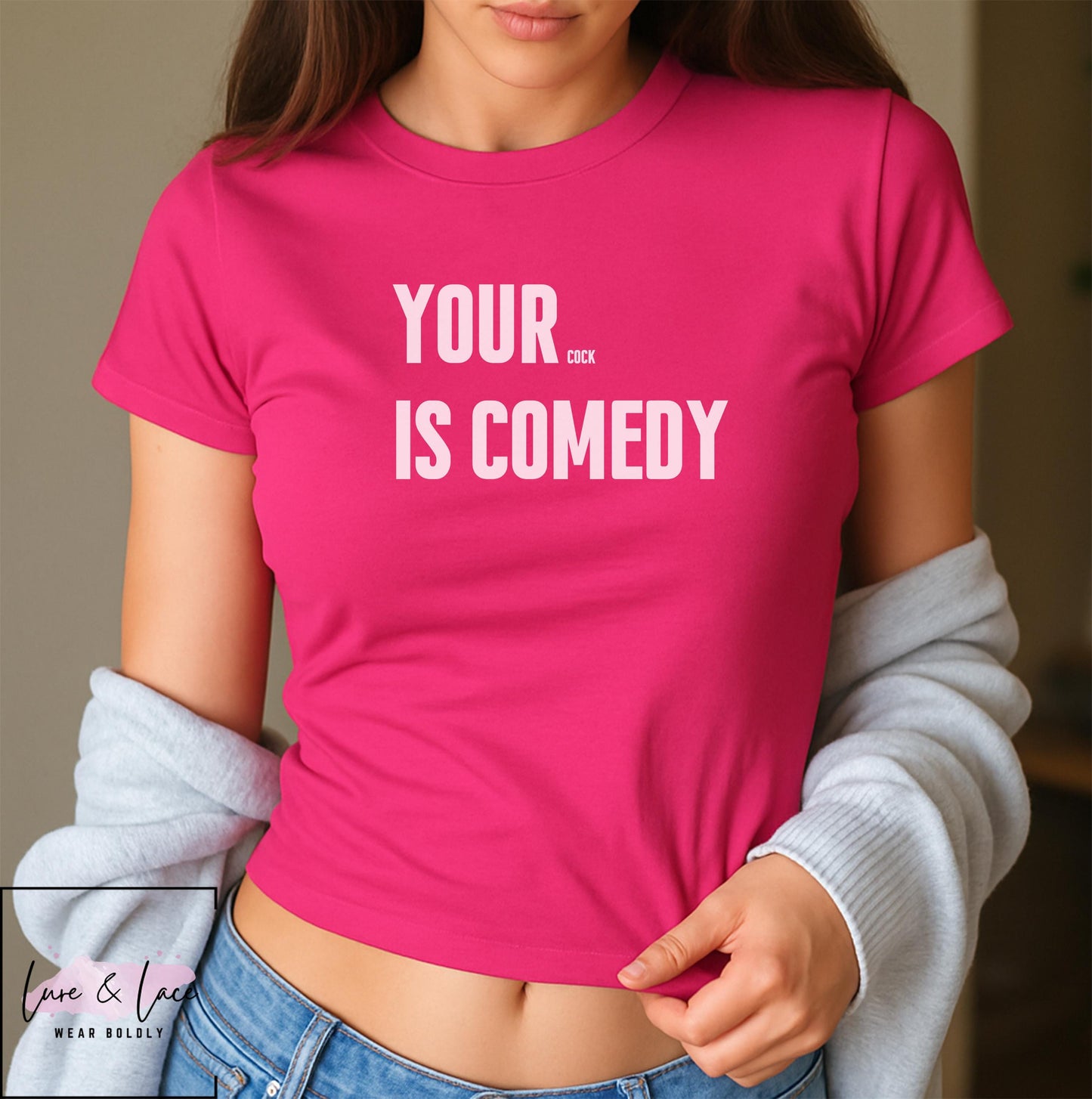 Your Cock is comedy Y2K Sexy Cute Baby Tee Crop Top, Queen of Spades, QOS Hotwife Lifestyle
