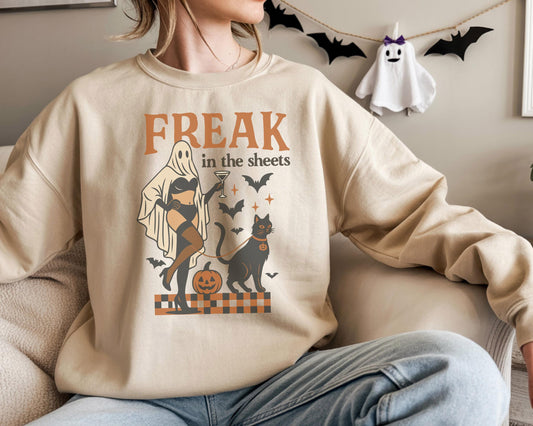 Freak in the sheets  Halloween Retro  Sweatshirt, Sexy Sweater Funny Spooky Ghosts