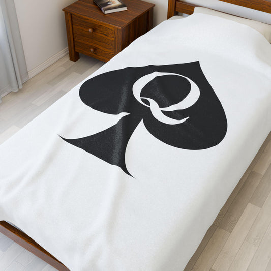 Queen of Spades Velveteen Plush Blanket QOS Hotwife Lifestyle Throw Cuck Bull Bedroom Couch Gift Soft Cozy Sexy Swinger Decor One Sided