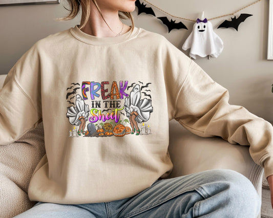 Retro Freak in the sheets Halloween Sweatshirt, Sexy Sweater Funny Spooky Ghosts