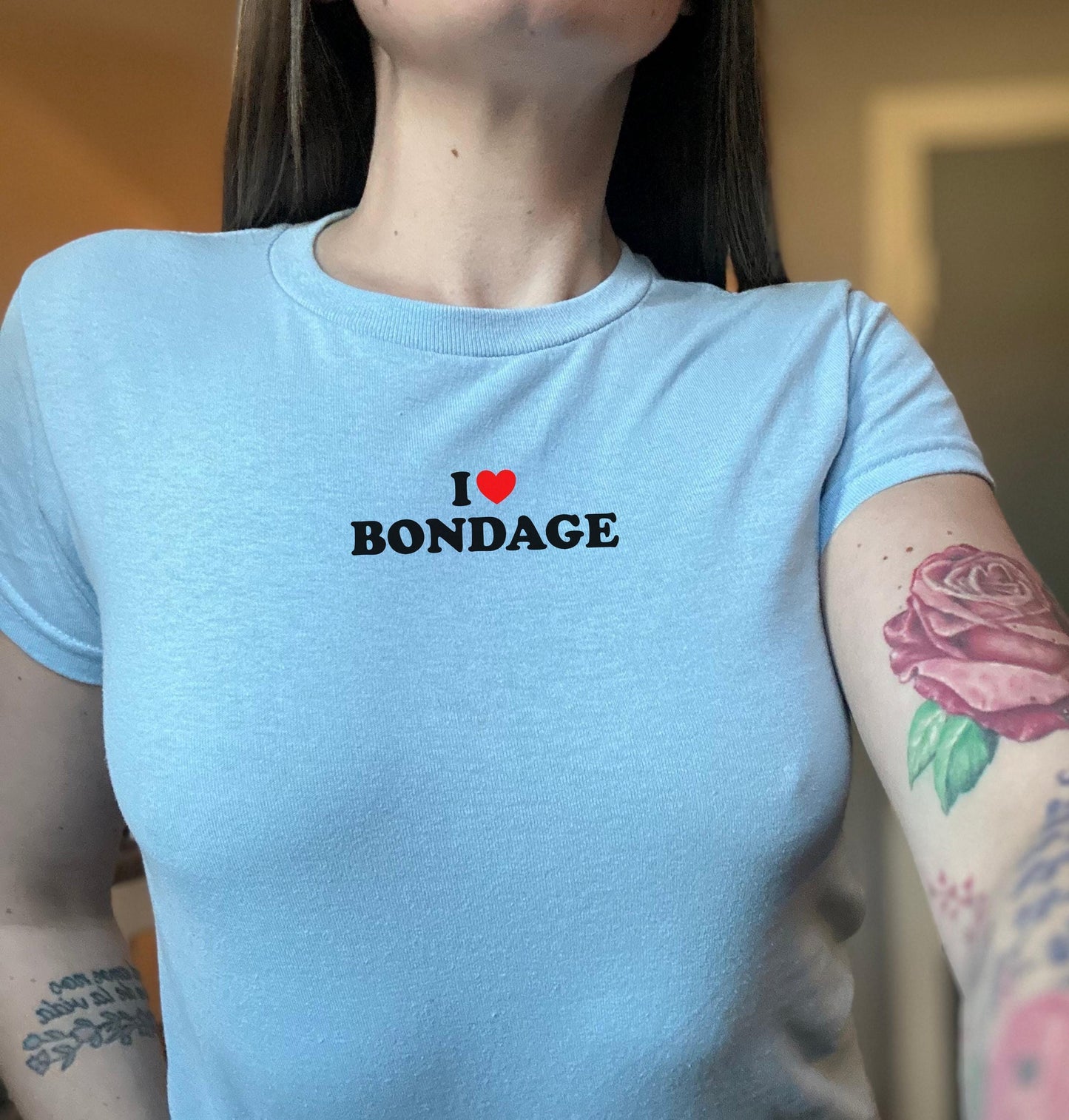 I Love Bondage Y2K Crop Top,  BDSM Restraints Kink Submission Power Play Rope Bunny, Play Hotwife Gift Idea for Her
