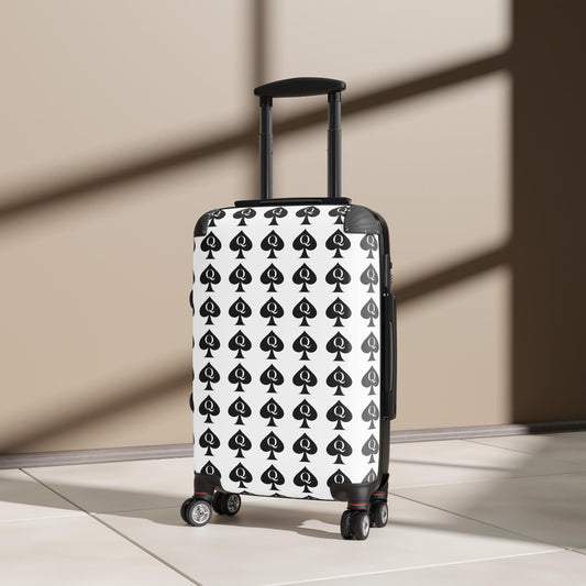 Queen of Spades Spinner white Suitcase |QOS Lifestyle Luggage Hotwife Travel, Kinky Swinger cruise Luggage, BBC Pineapple Vacation BDSM Gift