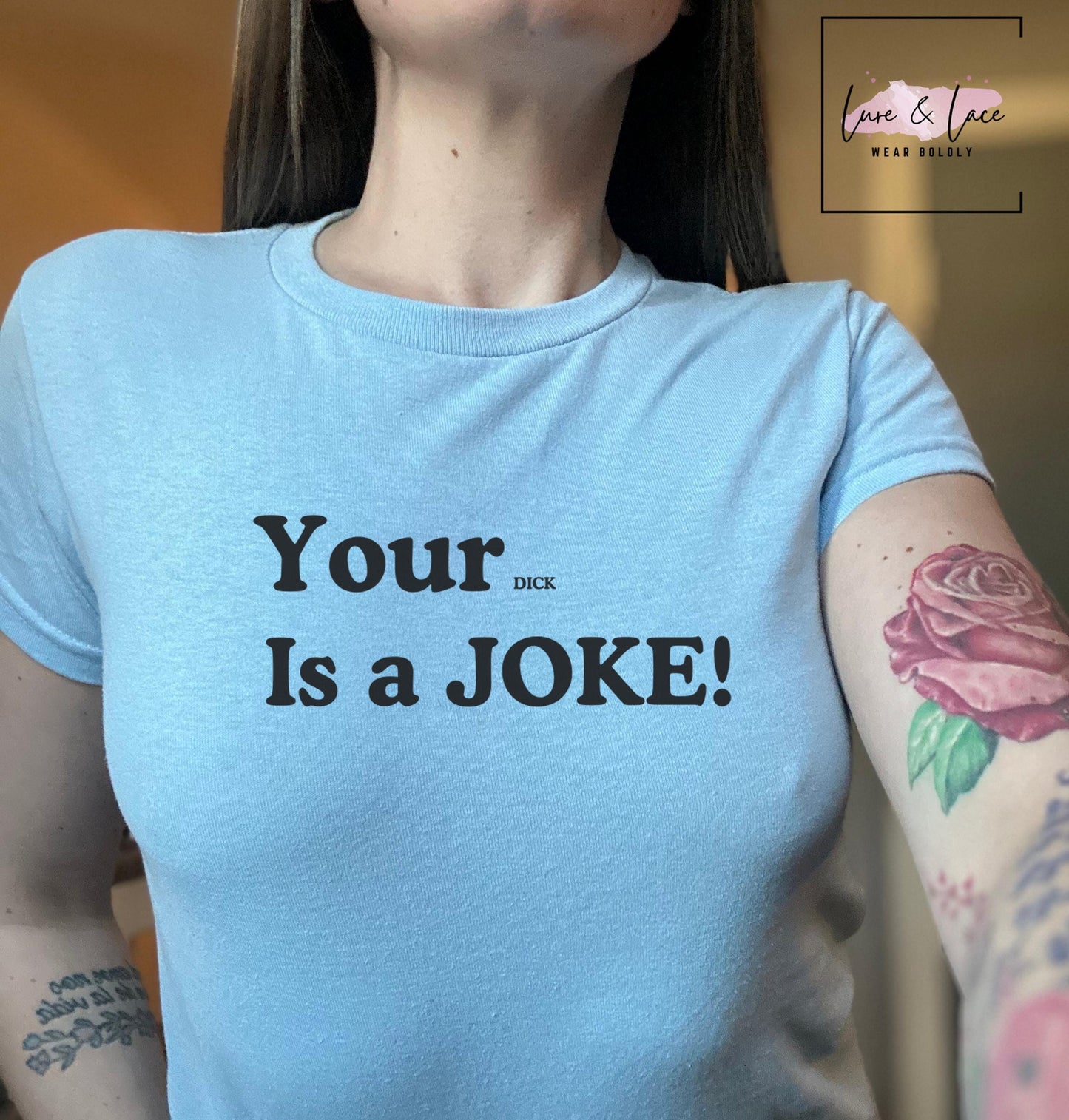 Your dick is a joke Y2K Sexy Cute Baby Tee Crop Top, Naughty Apparel Queen of Spades Swinger